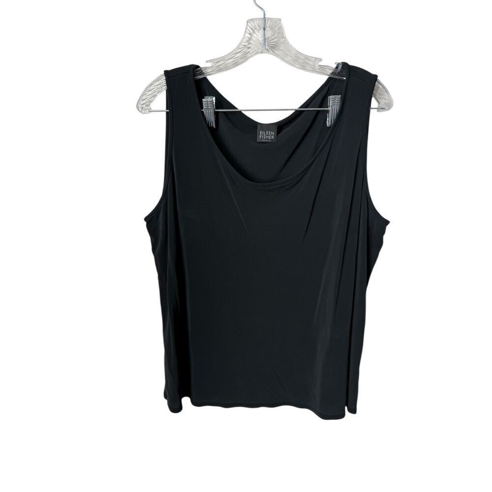 Eileen Fisher 100% Silk Minimalist Black Tank Top Size Large
